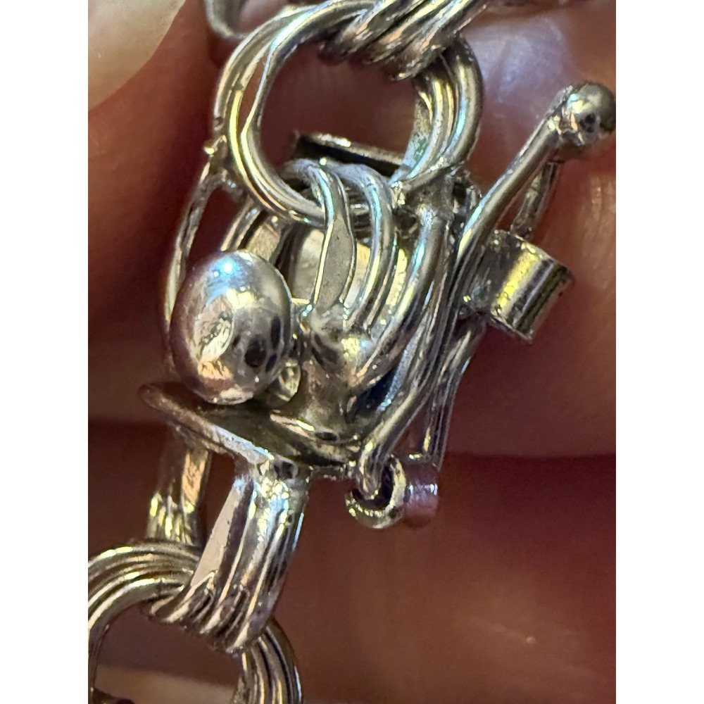 Vintage‎  Sterling Silver 5 Charms Bracelet with Safety Chain~ 7.5" - Picture 6 of 16